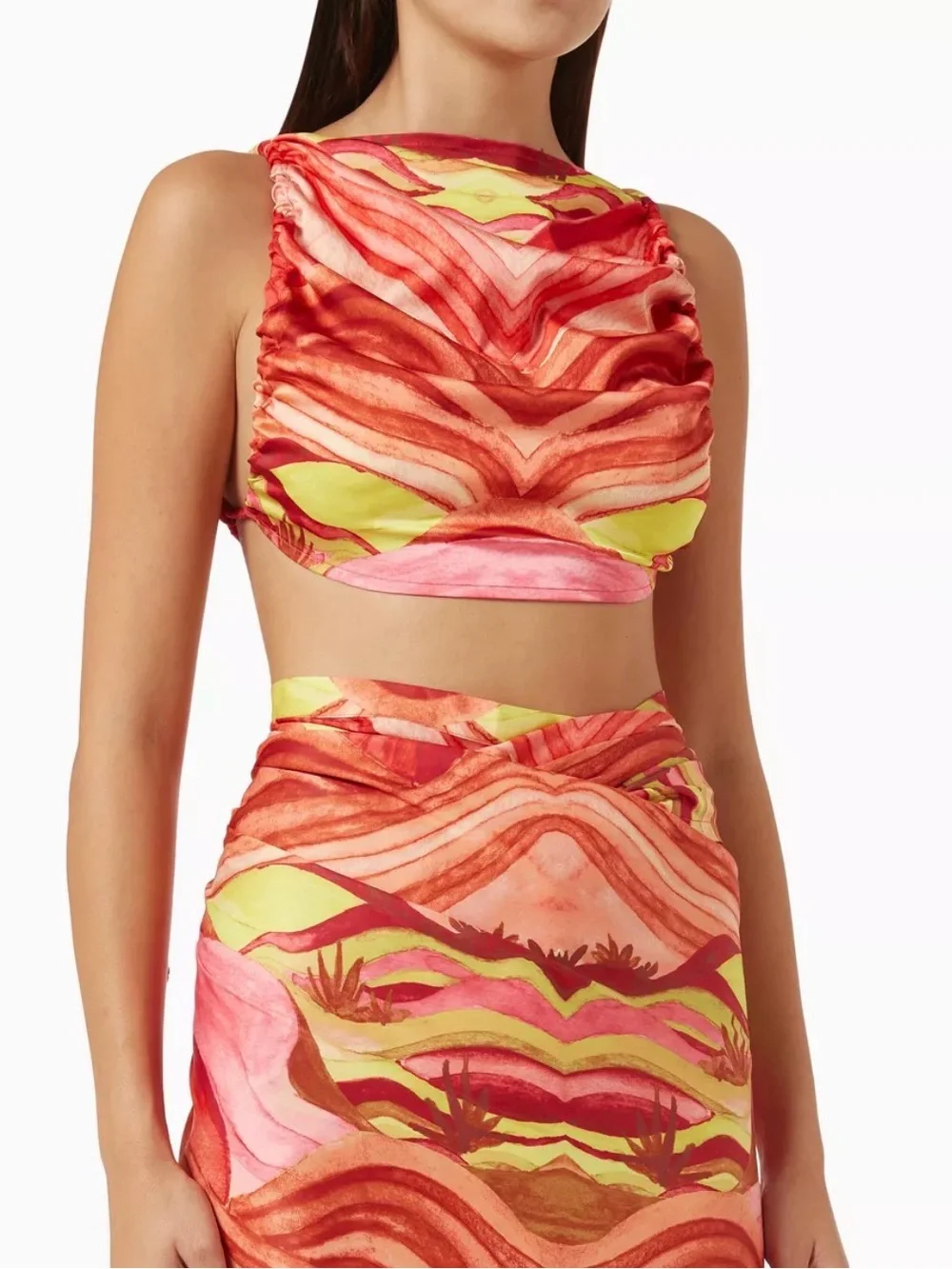 Andrea Iyamah AIKO CROP TOP in sunset Print / Abstract swim bikini top new
